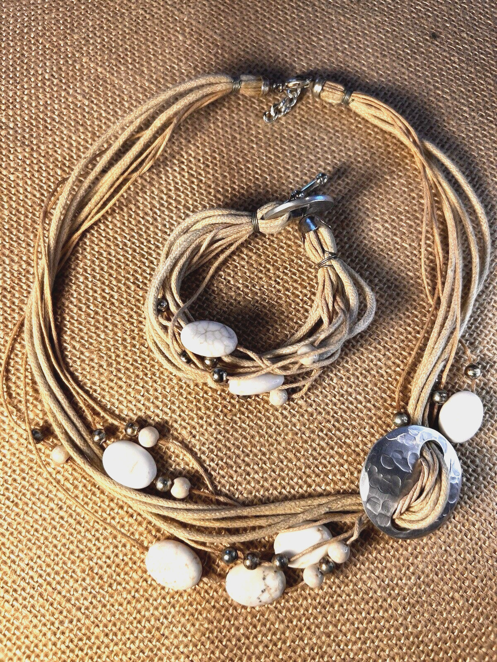 Wendell August Forge Metal & Stone Handmade Vintage Necklace & Bracelet Set